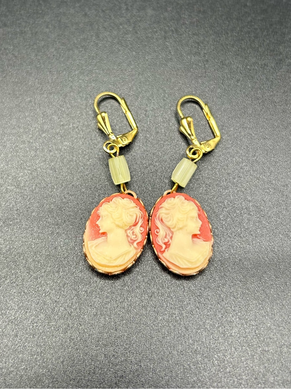 Gold-Tone Coral Cameo Drop Earrings - Vintage-Style - Orna collection